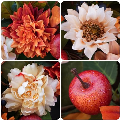 24 Inch Fall Wreaths for Front Door, Apple Wreath Artificial Autumn Wreath - color: Orange3