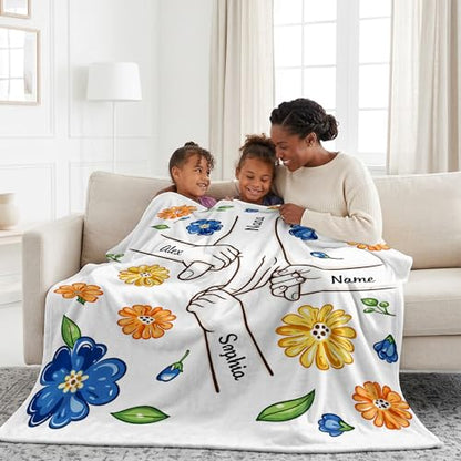 Personalized Grandma Blanket, Holding Hands Blanket with Kids Names - color: Design26