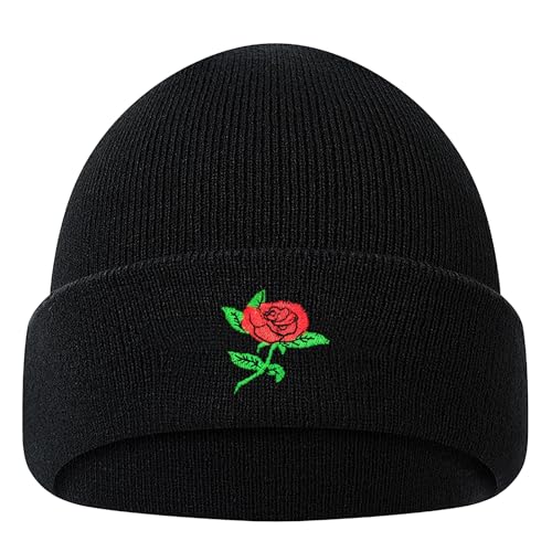 Jesus 3 Nail Cross Hat Christian Cross Beanies Women Hat Embroidery Nail Cross Winter Warm Knit - color: Rose Flower