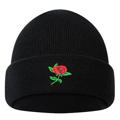 Jesus 3 Nail Cross Hat Christian Cross Beanies Women Hat Embroidery Nail Cross Winter Warm Knit - color: Rose Flower