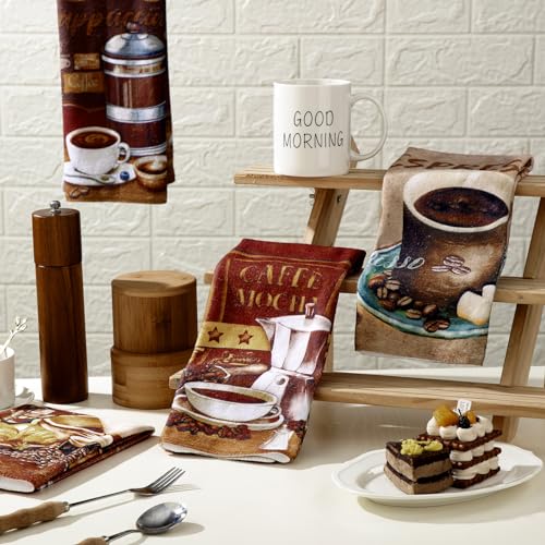 Boyiee 6 Pcs Coffee Kitchen Towels Brown Retro Kitchen Decor - color: Coffee