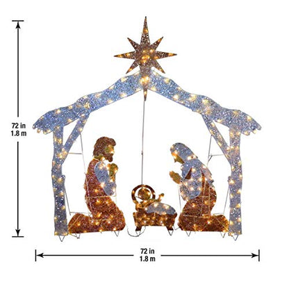 National Tree Company 6ft Pre-lit Artificial Crystal Holy Family Nativity