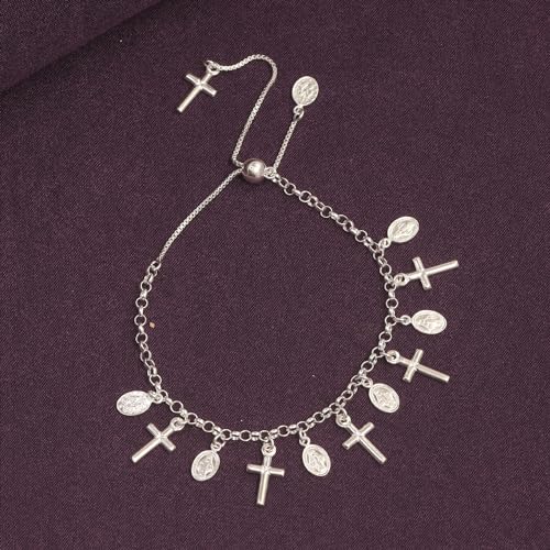 LeCalla 925 Sterling Silver Mother Mary Collection | Lightweight Religious Bracelet Jewelry Rosary Mother Mary Cross Bracelet's for Women - color: Sliding Mother Mary Crass