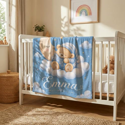 Personalized Baby Blanket With Name, Custom Baby Blankets Gift for Boy Girl - color: Cloud Blue, size: Bear