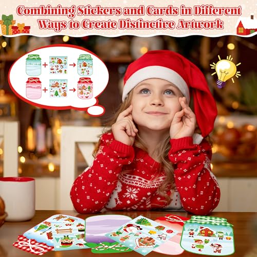 CY2SIDE Christmas Snowy Jar Scene Sticker - 12 Set Red and Green Winter Sticker Art Craft for Kids Holiday Project, Make a Snowy Jar Scene with Gingerbread House Snowman Stickers Games, Christmas Gift - style: Christmas jar
