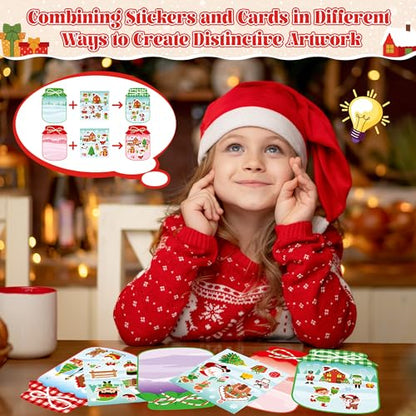 CY2SIDE Christmas Snowy Jar Scene Sticker - 12 Set Red and Green Winter Sticker Art Craft for Kids Holiday Project, Make a Snowy Jar Scene with Gingerbread House Snowman Stickers Games, Christmas Gift - style: Christmas jar