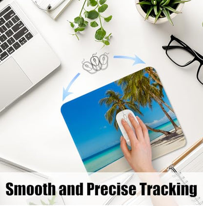 Summer Beach Tropical Palm Tree Mouse Pad for Desk, Coastal Blue Ocean Palm Tree Mousepads with Anti-Slip Rubber Base for Computer Laptop Home Office Desk Accessories, 9.5x7.9 Inch - color: Square mouse pad-Summer Beach