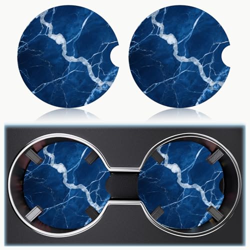 Ceramic Car Cup Holder Coasters Set of 2, 2.56 in Dark Blue Marble - color: Dark Blue Marble
