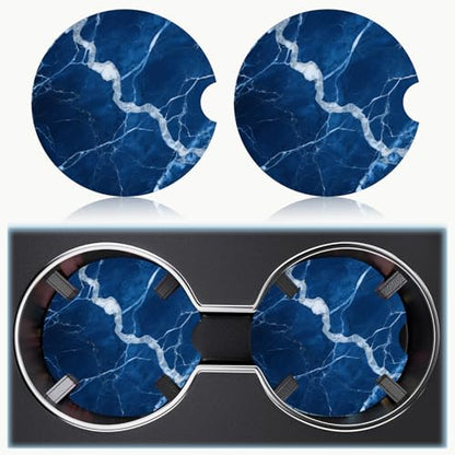 Ceramic Car Cup Holder Coasters Set of 2, 2.56 in Dark Blue Marble - color: Dark Blue Marble