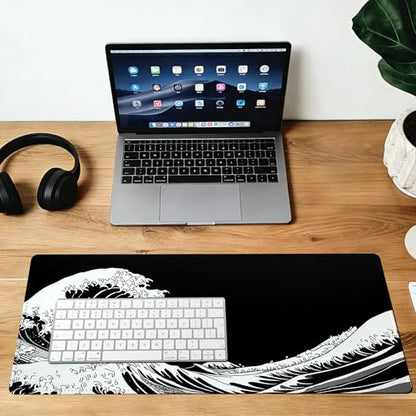 Dark Wave Mouse Pad,35.4 x 15.7 Inch Large Mouse Mat Non-Slip Rubber Stitched Edges for Writing Desk,Office,Home,Laptop - color: Dark Wave, size: 35.4L x 15.7W inches
