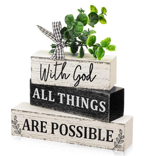 Geelin 4 Pcs Christian Farmhouse Wooden Table Decor Religious Tiered Tray - style: Christian
