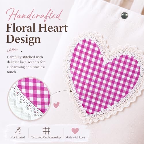 Christian Tote Bag Gift for Women, Canvas Bible Bag Handmade Floral Cross - color: White-gingham Love