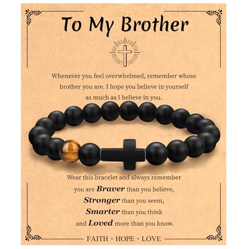 Christian Grandparents-Day Gifts for Men, Religious Cross Bracelet for Him - style: To My Brother - Black