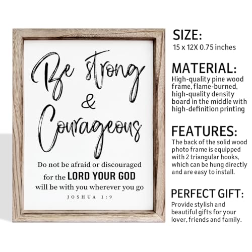Inspirational Wood Signs, Christian Wooden Wall Plaque, Religious Home Decor, Bible Verse Decor Art, Framed Wall Plaque Sign 15 * 11.5 inches, Be Strong and Courageous Sign - color: Christian 03