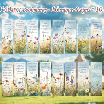 160 Pcs Flower Scripture Bookmarks Bible Verse Book Page Marks - color: Flower Scripture