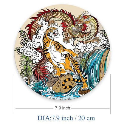 Mouse Pad, Chinese Dragon and Tiger Mouse Pads with Design, Round Washable Cloth Personalized Mouse Mat, Gaming Office Home Non-Slip Rubber Base Computer Mousepad 7.9×7.9×0.12 inches - color: Chinese Dragon and Tiger