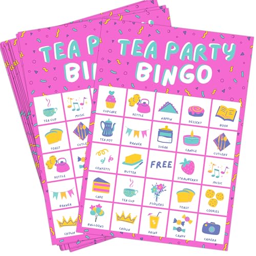 Markt Birthday Party Games for Kids, Girls Birthday Games, Kids Bingo Game, Pink Game, Tea Party Favors (20 Pink Bingo Cards) - color: Tea Party Bingo – Pink