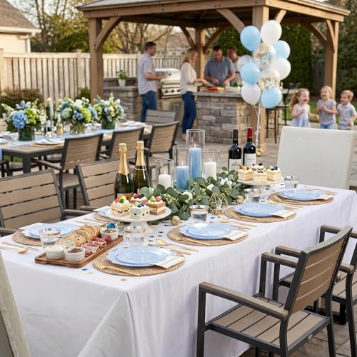 WDF 175Pcs Blue Plastic Plates - Heavy Duty Baby Blue Plates Disposable - 25Guests Plastic Dinnerware Ideal for Parties/Wedding/Baby Shower/Hanukkah - color: Bule and Gold, size: 175 pieces