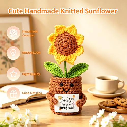 MUJUZE Thank You Gifts for Women, 16 oz Glass Tumbler & Crochet Sunflower - color: Thank You Cup Set