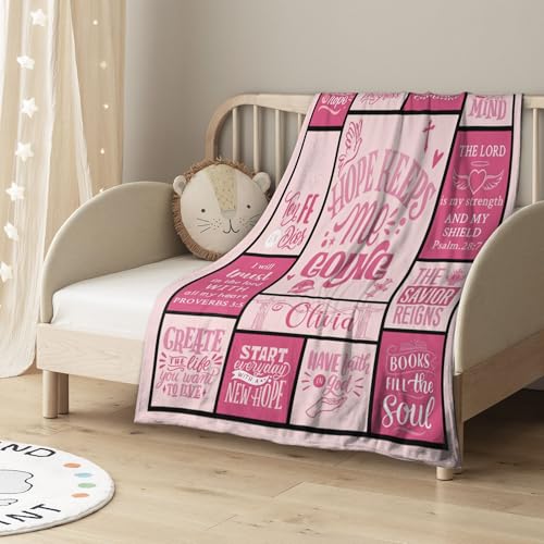 Personalized Baby Blanket with Name - Christian Gift for Plush Baptism Swaddle, Scripture Quote, Bible Verse for Newborn Girls - Birthday, Christmas, Christening, Godchild Gift - color: Design03