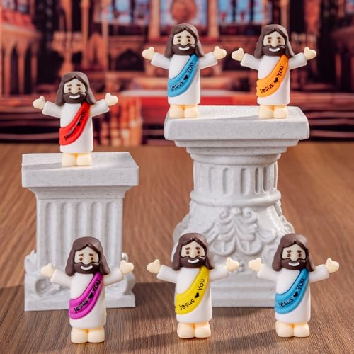 25 Pcs Little Jesus Figures, Mini Jesus Figurines in Bulk for Easter Egg Stuffers Tiny Jesus Figures to Hide and Seek Religious Gifts（5 Colors）