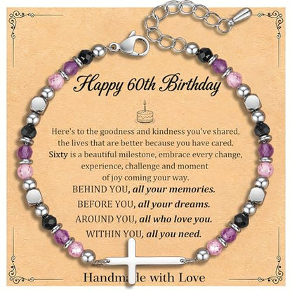 Adjustable Religious Gifts Cross Bracelet for Women Girl - style: Happy 60th