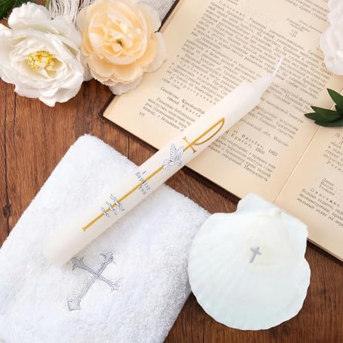Baptism Candle Set for Boy Girls - Baptism Kit Include Baptismal Candles, Towel and Shell. Vela para Bautizo, Christening Set Velas para Bautizo De Niño Baptismal Kit Gifts (Silver) - color: Silver