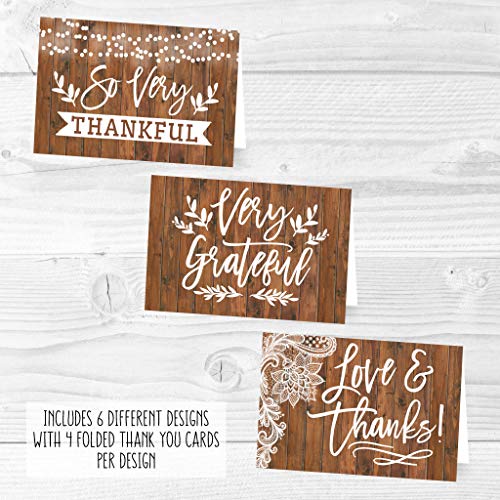 24 Bulk Thank You Cards with Envelopes Blank Cute Thank You Notes - color: Wood Lights 24 pcs
