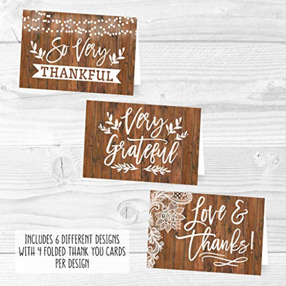 24 Bulk Thank You Cards with Envelopes Blank Cute Thank You Notes - color: Wood Lights 24 pcs