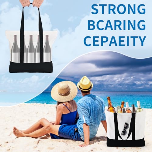 2-Pack Canvas Tote Bags and Makeup Bags, Cotton Zipper Bag, Black - color: Black/White