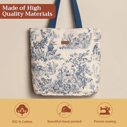 Maison d' Hermine Shopping Bags Cotton Quilted Tote Bag with Zipper Pockets - color: 008 - the Miller - Blue