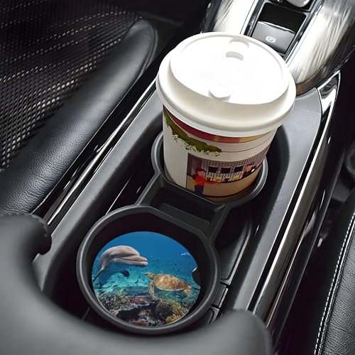 Dolphin Turtle Car Cup Holder Coasters 2 Pack 2.63" for Women - color: Blue