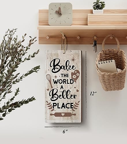 YZEXEZY Baking Sign-Bake the World a Better Place Sign12"x6" Baking Gifts Retro Bakery Cafe Wall Art Decor - style: Bake the World a Better Place