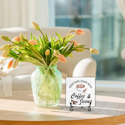 Coffee Bar Sign, Coffee Station Decor Bible Gift for Women Friends, Desk Decorations for Home Office, Wooden Plaque With Stand-TJ31 - style: Coffee and Jesus