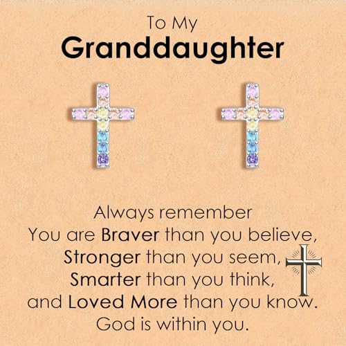 CERSLIMO Cross Earrings for Girls Kids, Christian Confirmation Communion Baptism Catholic Religious Christmas Birthday Inspirational Gifts for Women Teens Teenager Granddaughter Goddaughter - style: Granddaughter Gifts