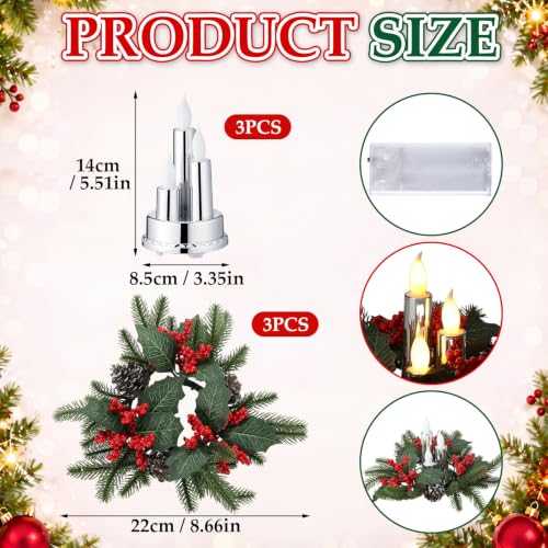 Tuanse 3 Set Christmas Poinsettia Centerpiece with Flameless Candle, Farm - style: Christmas Holly Berry