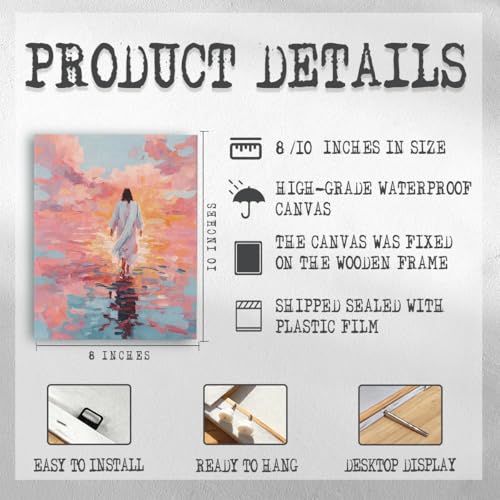 RTVJTERQ Christian Canvas Wall Art, Jesus Walking On Water At Sunset Oil Painting, Religious Spiritual Wall Decor for Living Room Bedroom Prayer Room 8x10 Inch - color: Patriotic 16