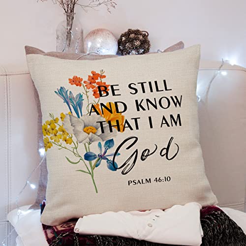 KongMoTree Bible Verse Throw Pillow Case, Blessing Gift, Scripture Art, Scripture Sayings, Bible Quote, Psalm 46:10, Church Gifts, Sofa Bed Living Room Porch Decoration, 18x18 Inches - color: Psalm 46:10