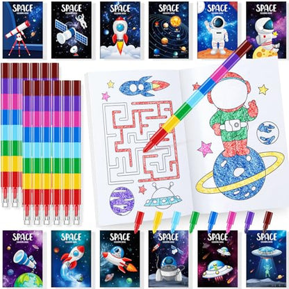 BenLouis 24 Outer Space Mini Coloring Books with 24 Crayons for Kids Bulk - style: Space