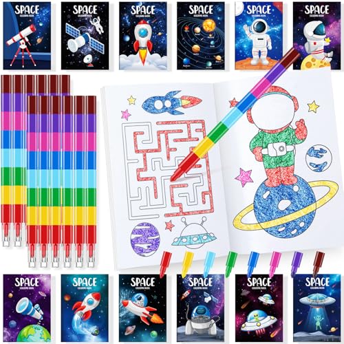 BenLouis 24 Outer Space Mini Coloring Books with 24 Crayons for Kids Bulk - style: Space