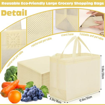 Windyun Reusable Grocery Bags Non Woven with Handles - color: Beige