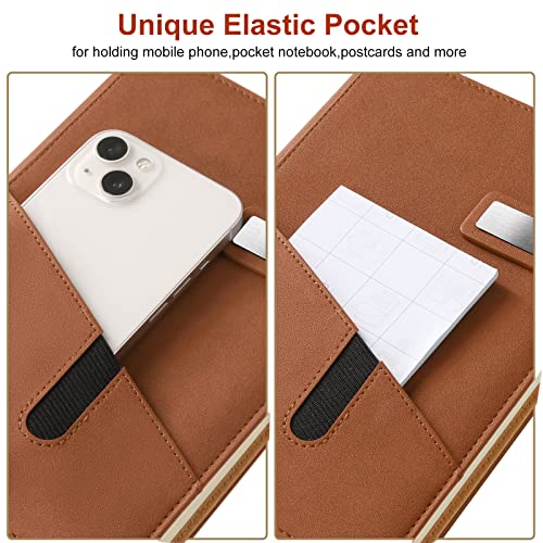 A5 Lined Leather Notebook and Pen Set with Gift Box, 240 Pages Refillable Journal with Pocket and Magnetic Buckle, Hardcover Daily Diary for Men and Women Business Travel Personal Writing- Brown - color: Brown