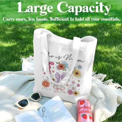 Christian Mom Tote Bag, Floral Bow Canvas Handbag for Women, Inspirational Bible Verse Gift, Reusable Shoulder Carryall, Durable Shopping Work Church Travel Bag, Mothers Day Gifts, 13.7 x 15.7 In