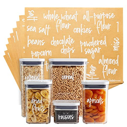 Talented Kitchen Script Pantry Labels - Water-Resistant Reusable Stickers for Pantry Organization - Clear Flour Sugar Stickers - Peel & Stick Spice Jar Labels - 1"-1.5", Laminated Vinyl, 157 Count