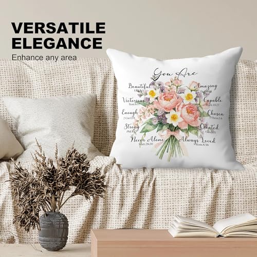Floral Christian Pillow Cover 18x18, Christian Gifts for Women, Religious Bible Verse Inspirational Decorative Throw Pillow Cover for Home Living Room Bedroom Sofa Couch - color: You Are