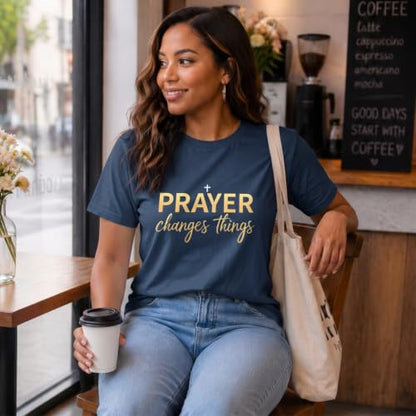 BeWithYou Christian Shirts for Women Religious Faith Jesus God Tshirts Inspirational Bible Verse Cross Graphic Tee Casual Top - color: Navy Blue, size: Large