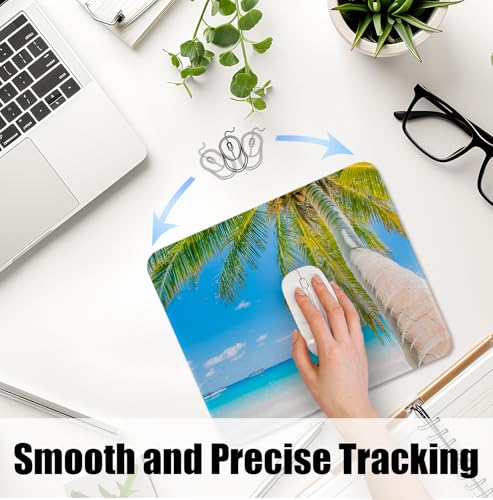 Tropical Palm Tree Beach Mouse Pad for Desk, Summer Coastal Seaside Landscape Mousepads with Anti-Slip Rubber Base for Computer Laptop Home Office Desk Accessories, 9.5x7.9 Inch - color: Square mouse pad-Palm tree beach