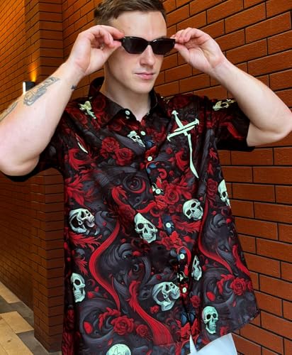 Men's Hawaiian Shirt, Faith and Skull Theme, Short Sleeve Vacation Shirt, Tropical Casual Beach - color: Faith-11, size: XX-Large
