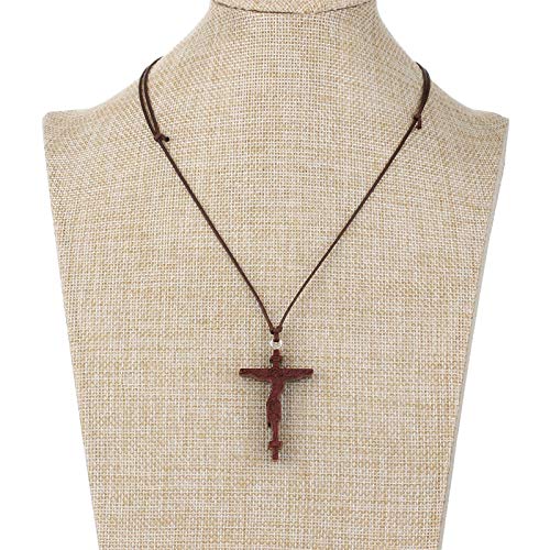 COTTVOTT Wood Orthodox Cross Pendant Necklace Christian Crucifix Necklace Prayer Jesus for Women Men - style: G-Red Color