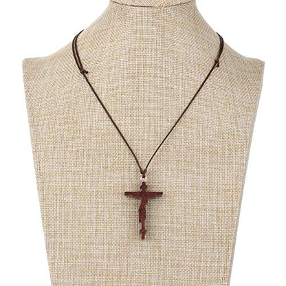 COTTVOTT Wood Orthodox Cross Pendant Necklace Christian Crucifix Necklace Prayer Jesus for Women Men - style: G-Red Color